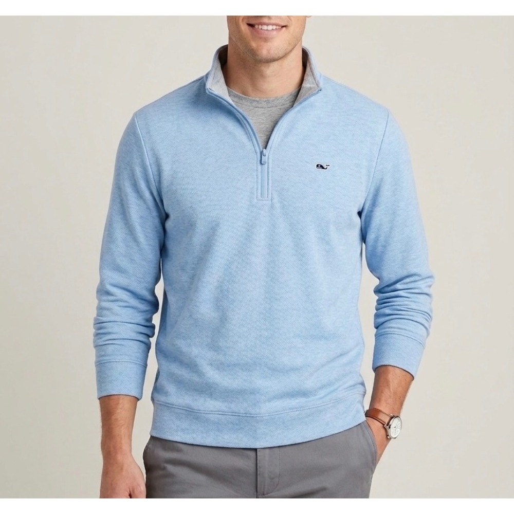 Vineyard Vines Performance Mens Quarter Zip Pullover Athleisure Light Blue Small
